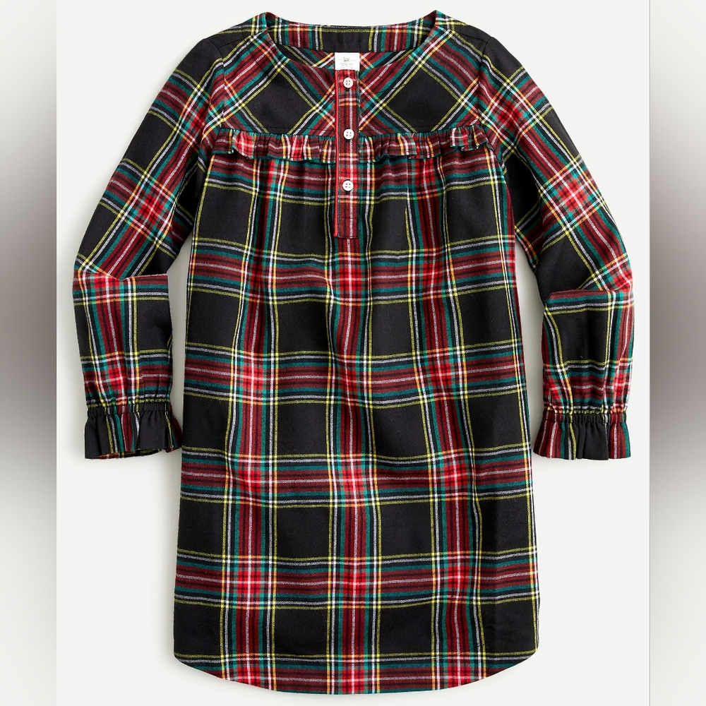 New! J Crew sz 4 Crewcuts Girls Flannel Nightgown PJ Black Tartan Plaid NWT